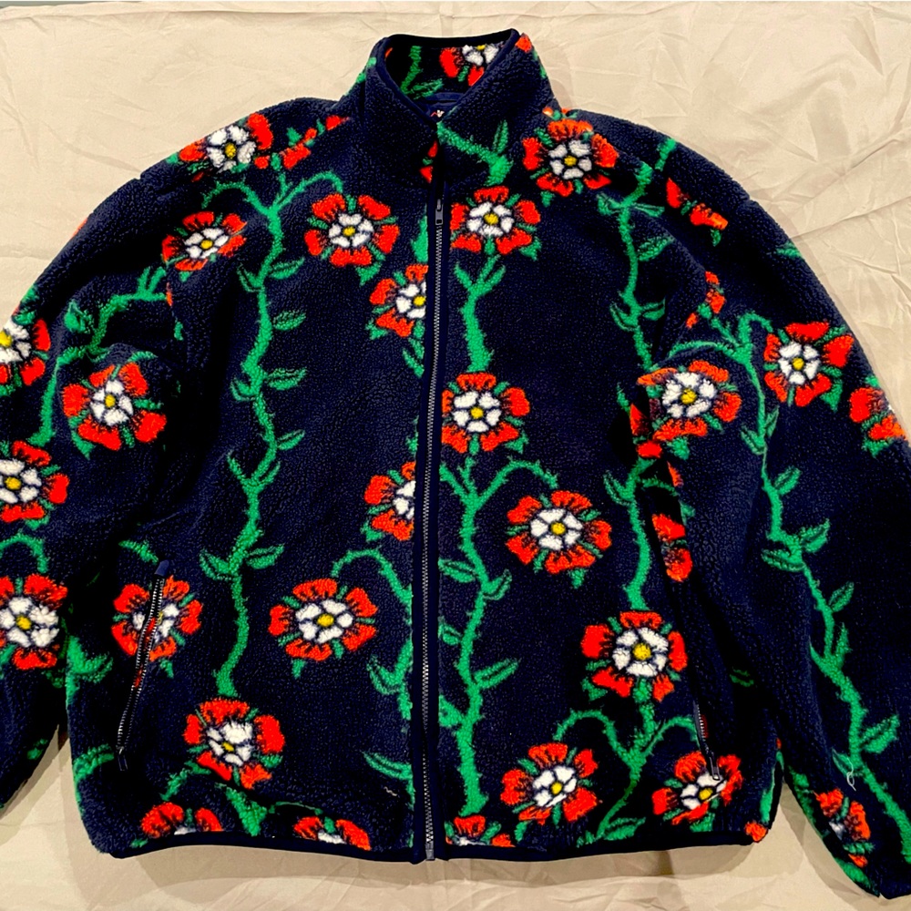 Men’s Rose Print Fleece Zip-Up Jacket - Large - Brand New (never worn)